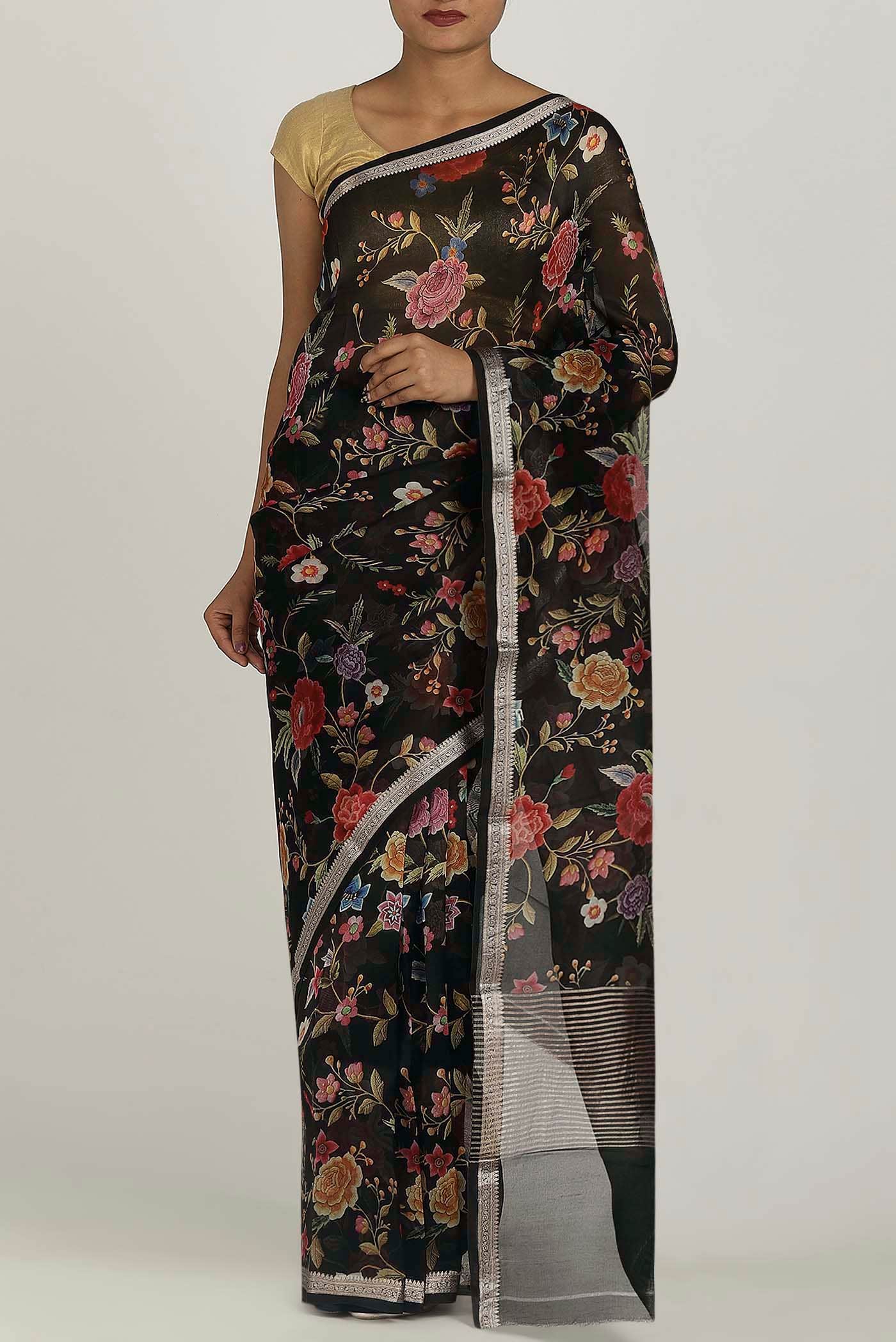 Black Pure Organza Silk Saree