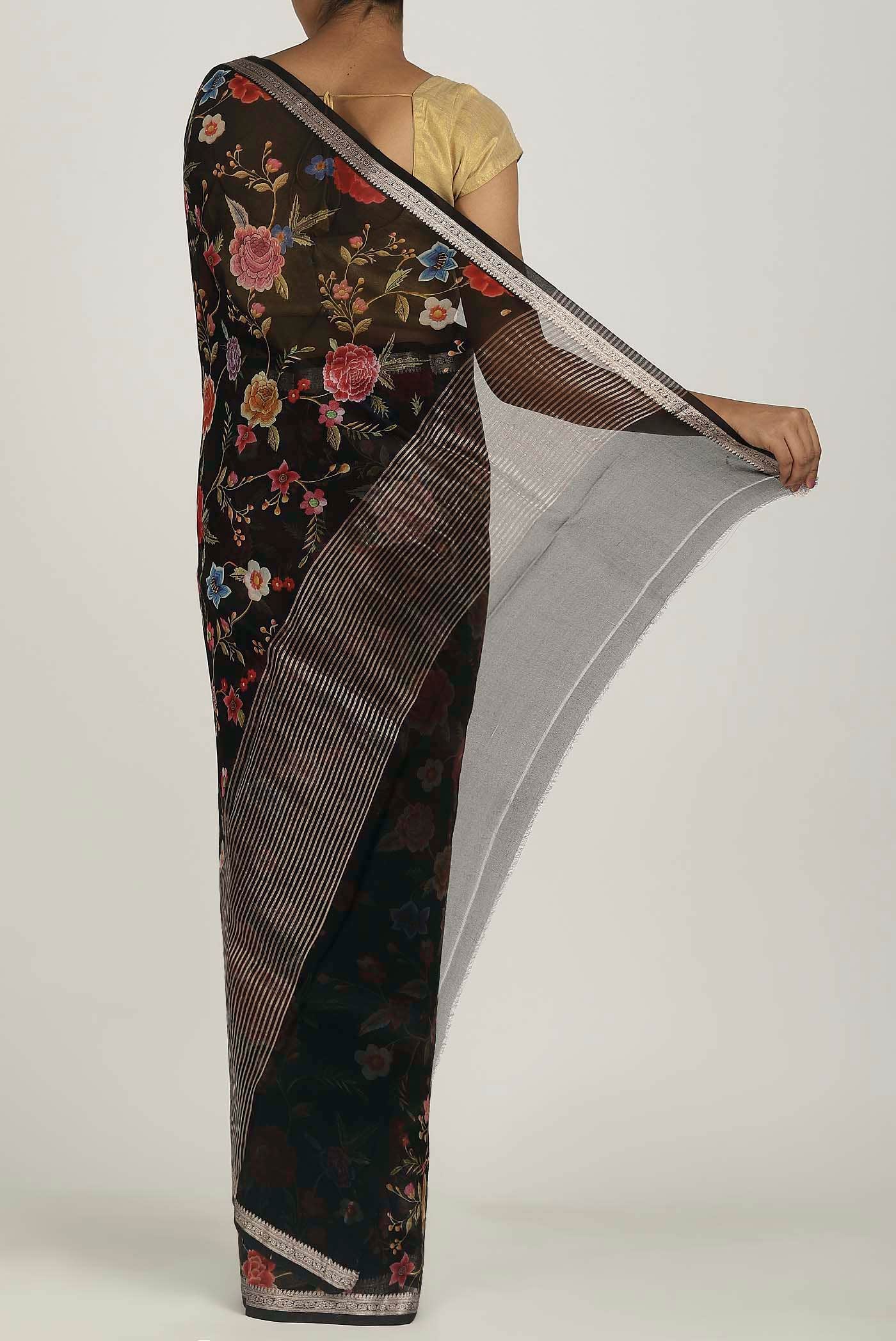 Black Pure Organza Silk Saree