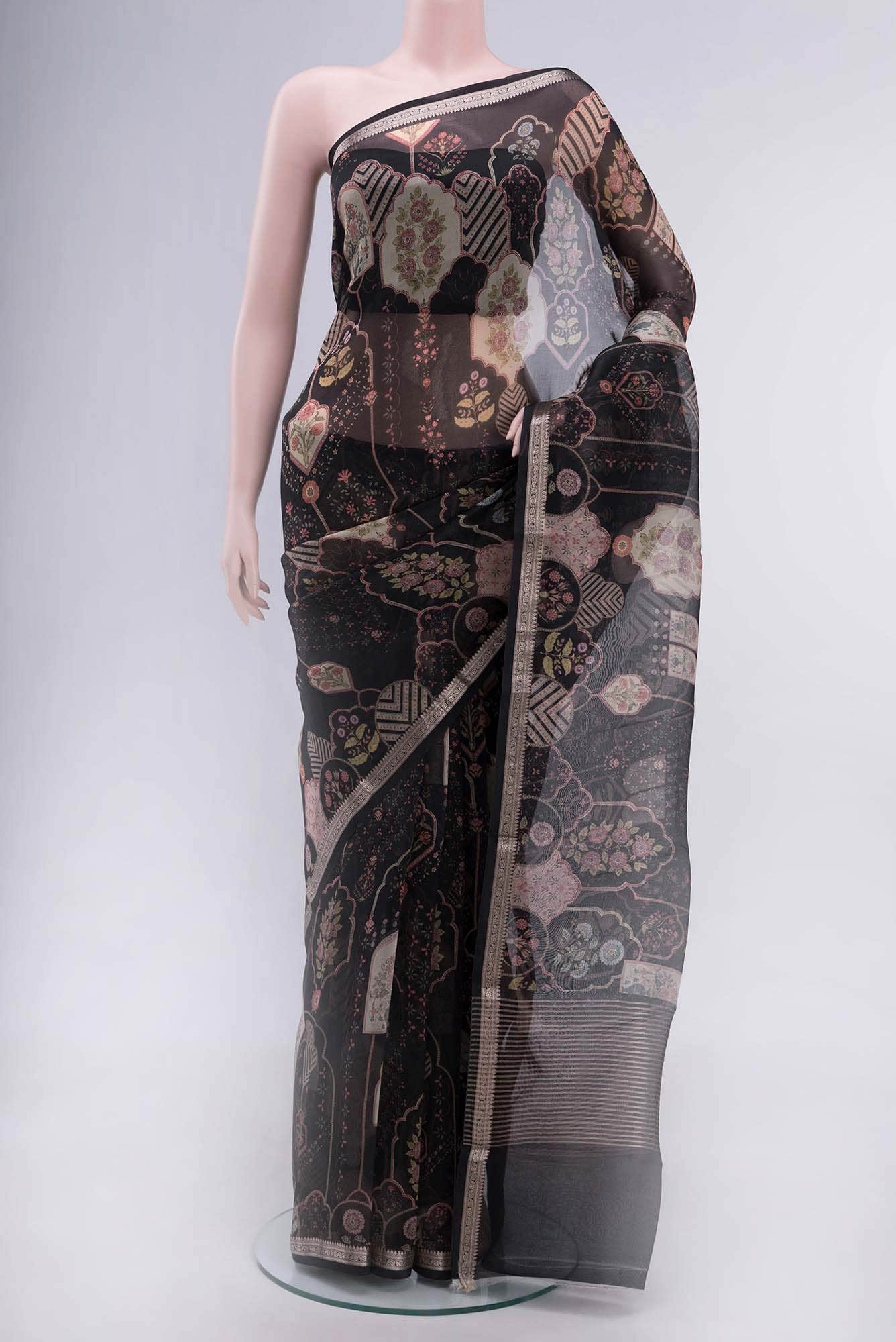 Black Organza Silk Saree