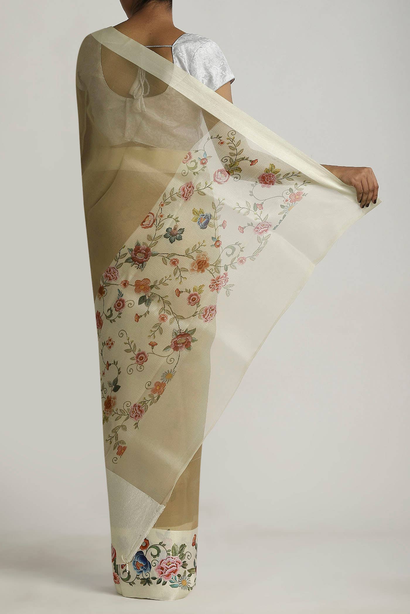 Dark Beige Organza Silk Saree