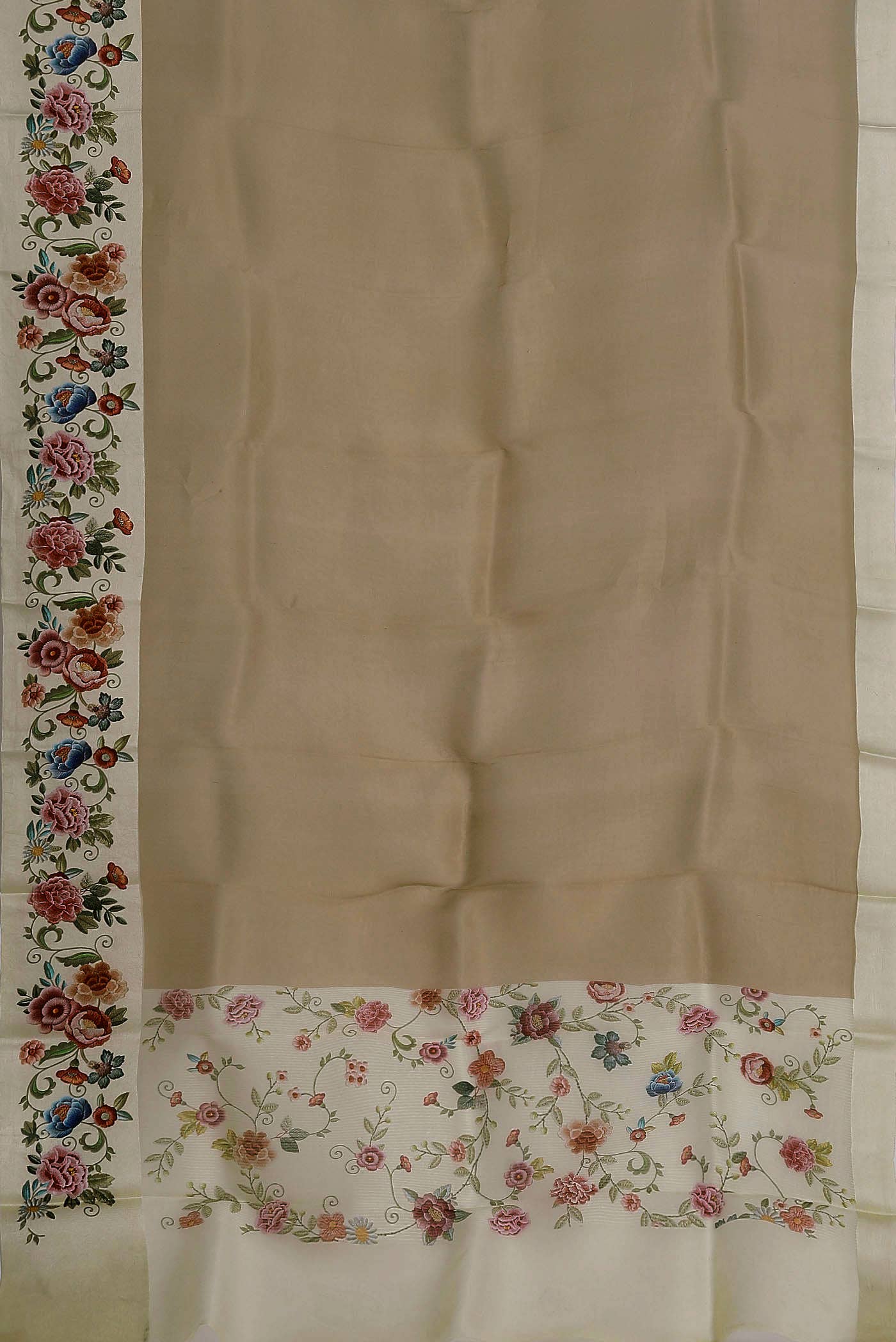 Dark Beige Organza Silk Saree