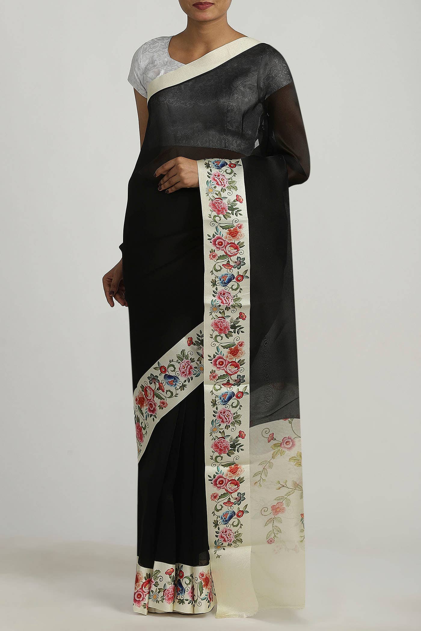 Black Organza Silk Saree