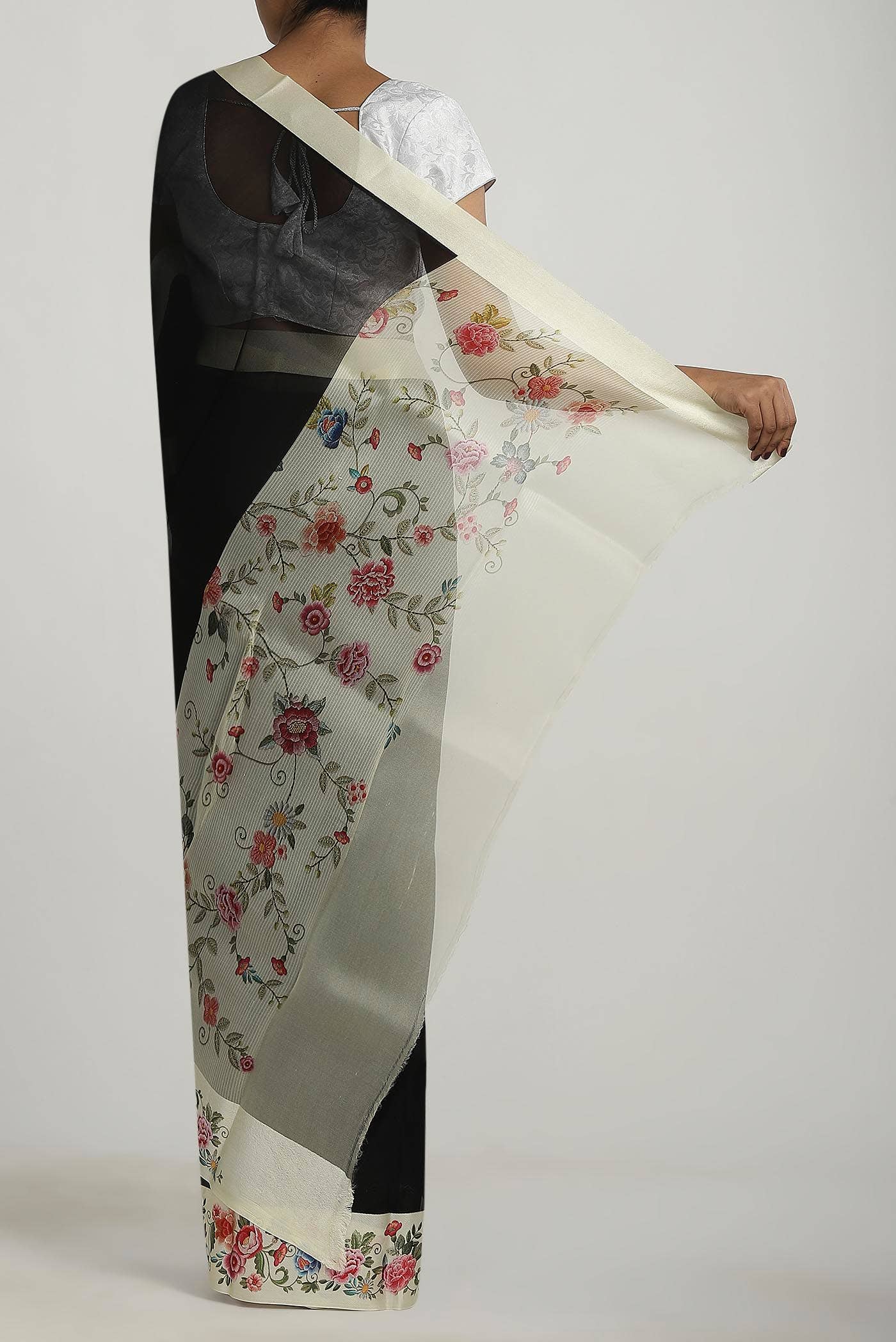 Black Organza Silk Saree