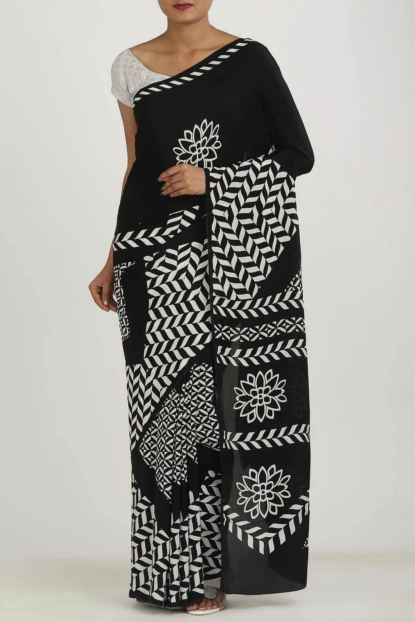 Black Mysore Crepe Saree