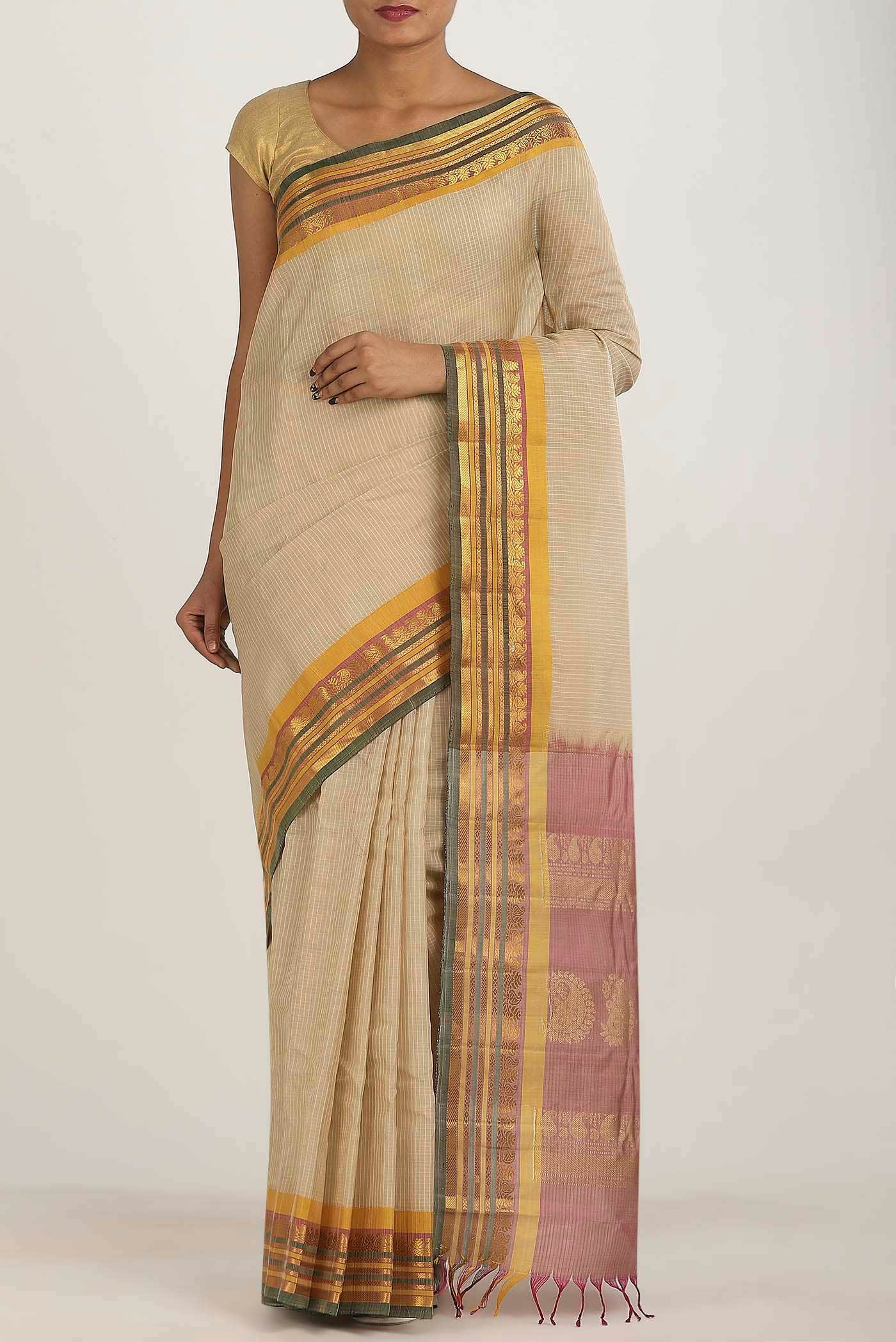 Beige Gadwal cotton Saree