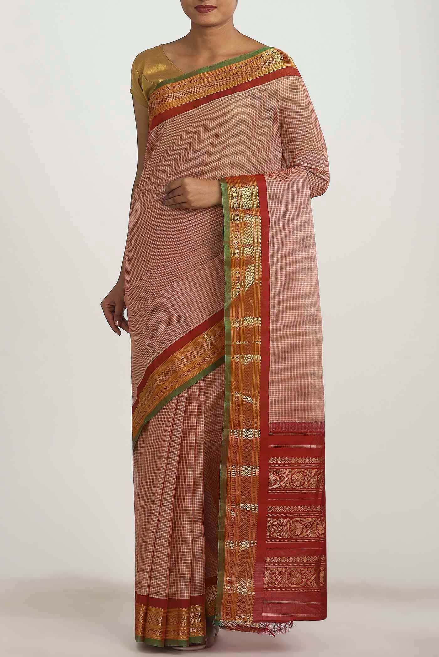 Peach Gadwal cotton Saree