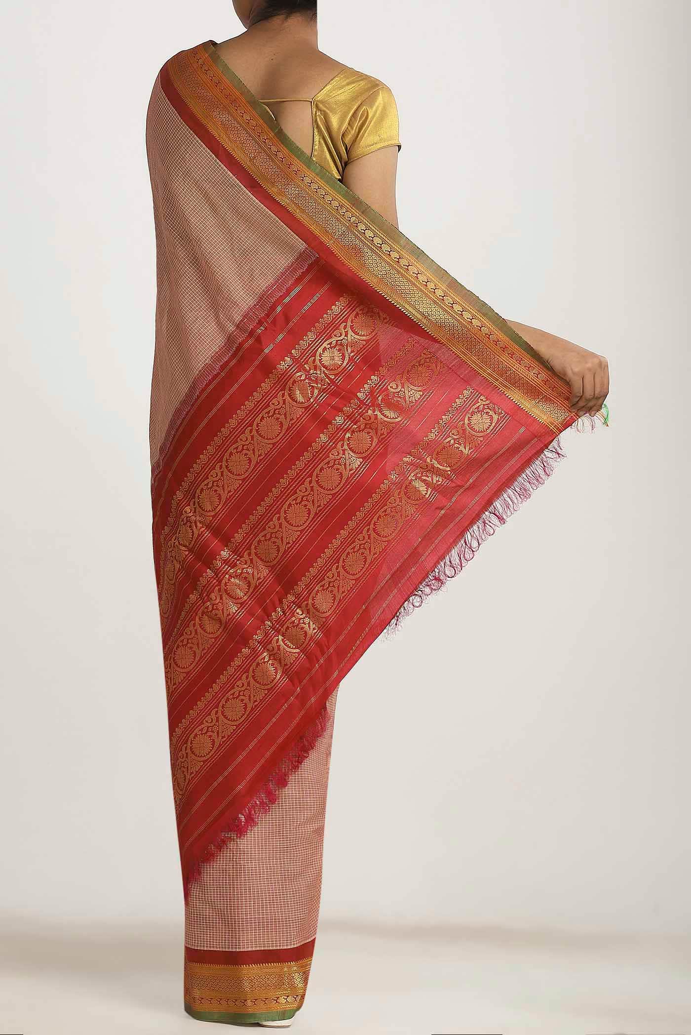 Peach Gadwal cotton Saree