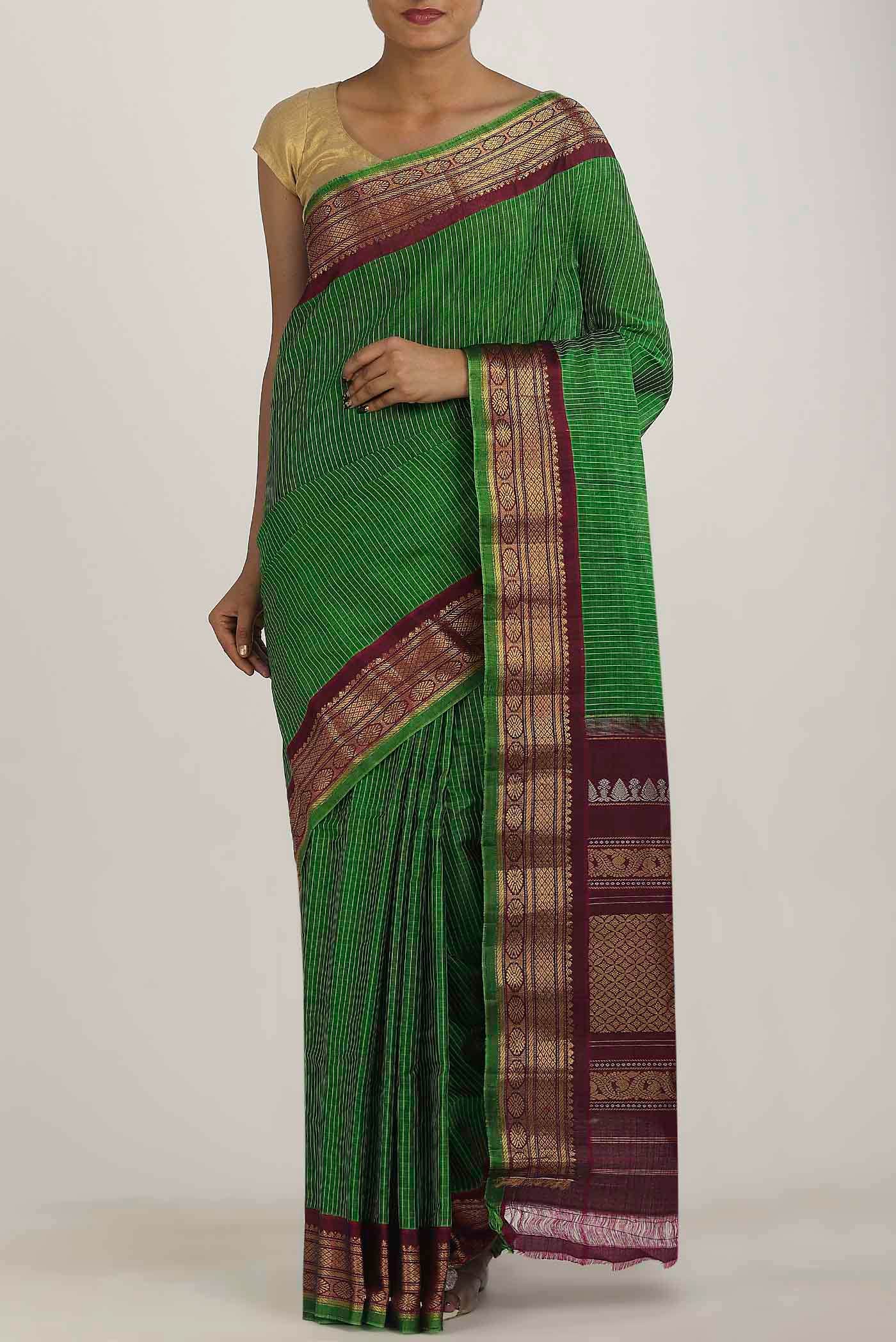 Green Gadwal cotton Saree
