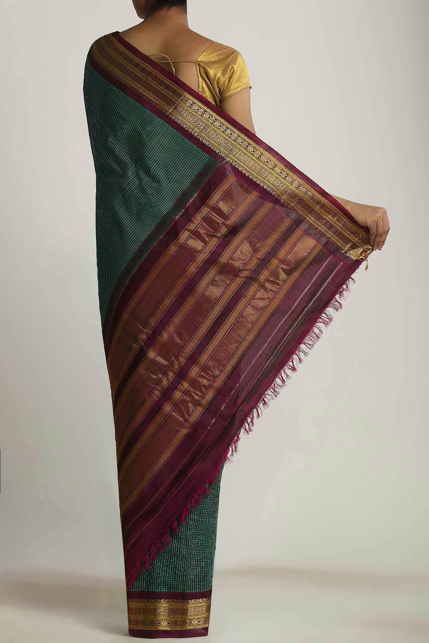 Green Gadwal cotton Saree