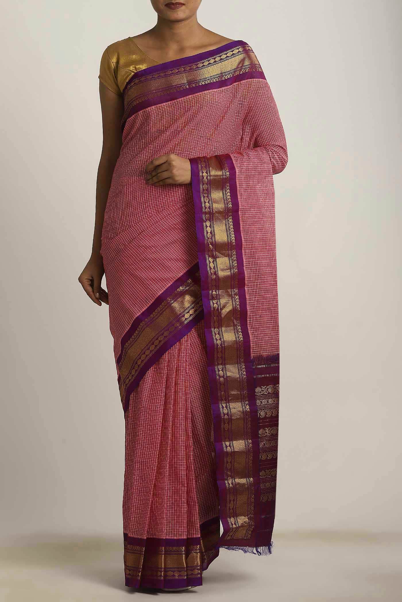 Coral Gadwal cotton Saree