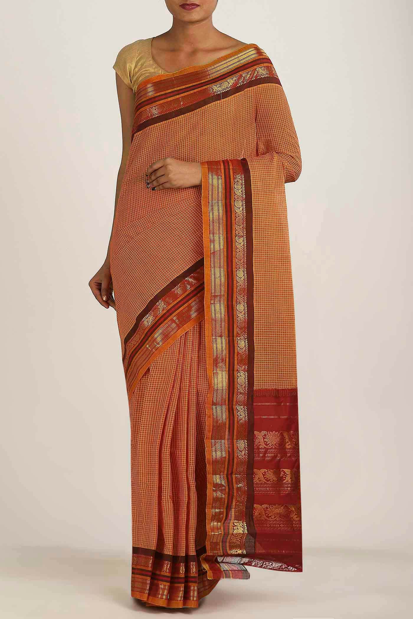 Orange Gadwal cotton Saree