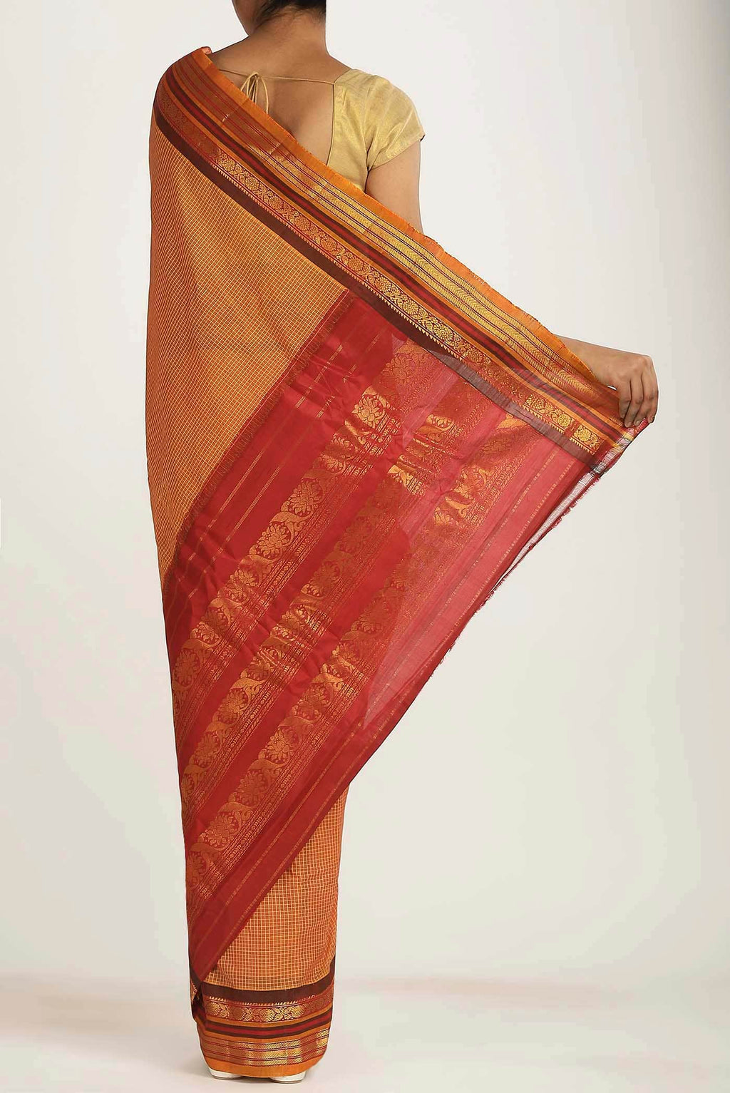 Orange Gadwal cotton Saree