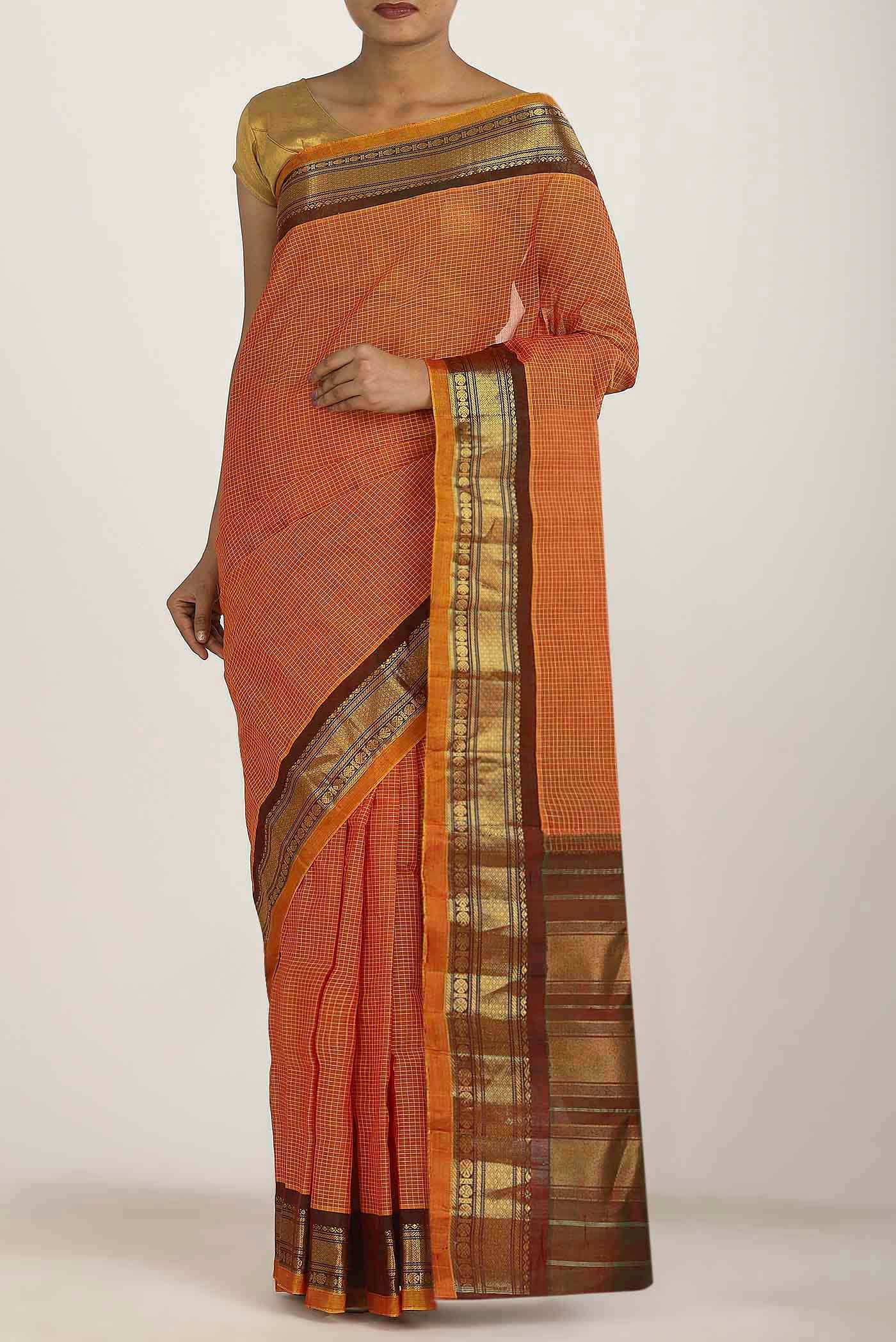 Orange Gadwal cotton Saree