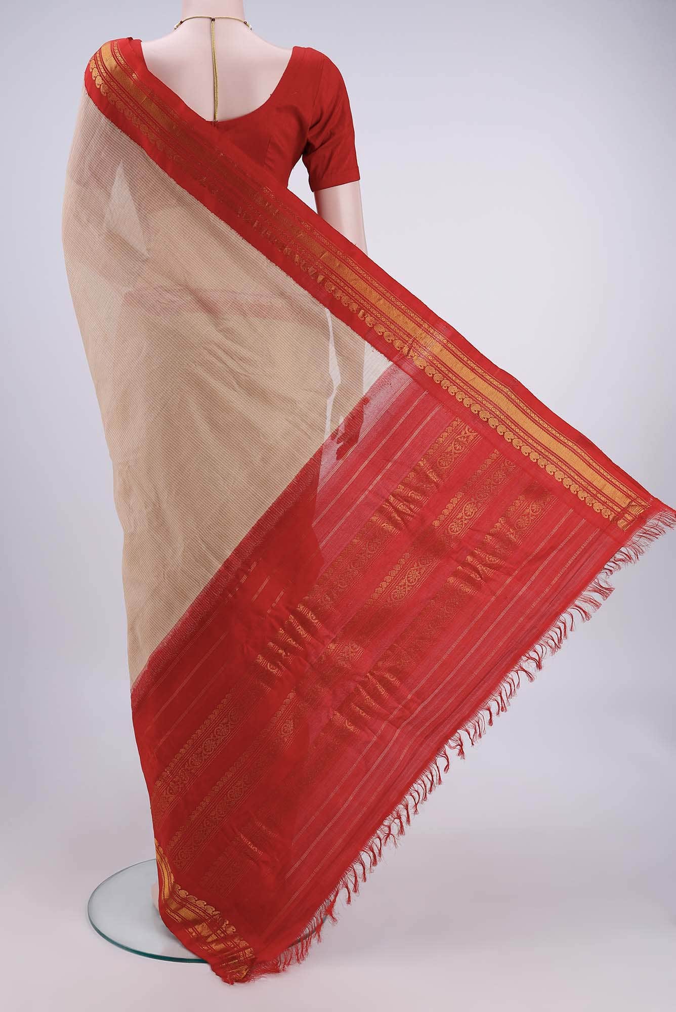 Beige Gadwal Silk Cotton Saree