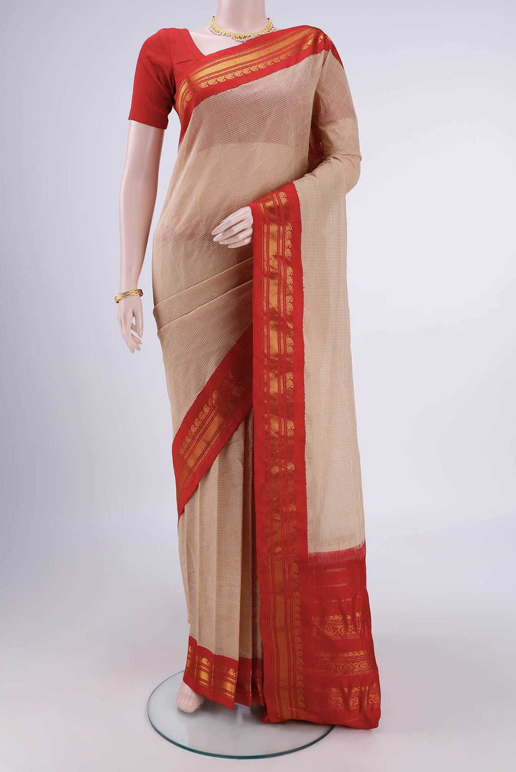 Beige Gadwal Silk Cotton Saree