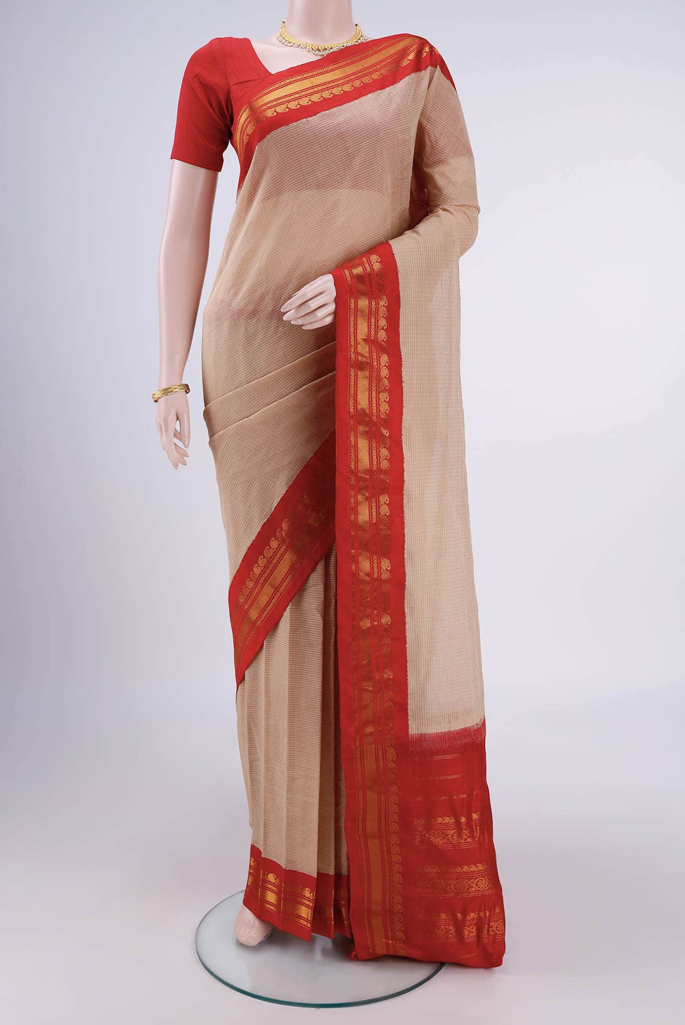 Beige Gadwal Silk Cotton Saree