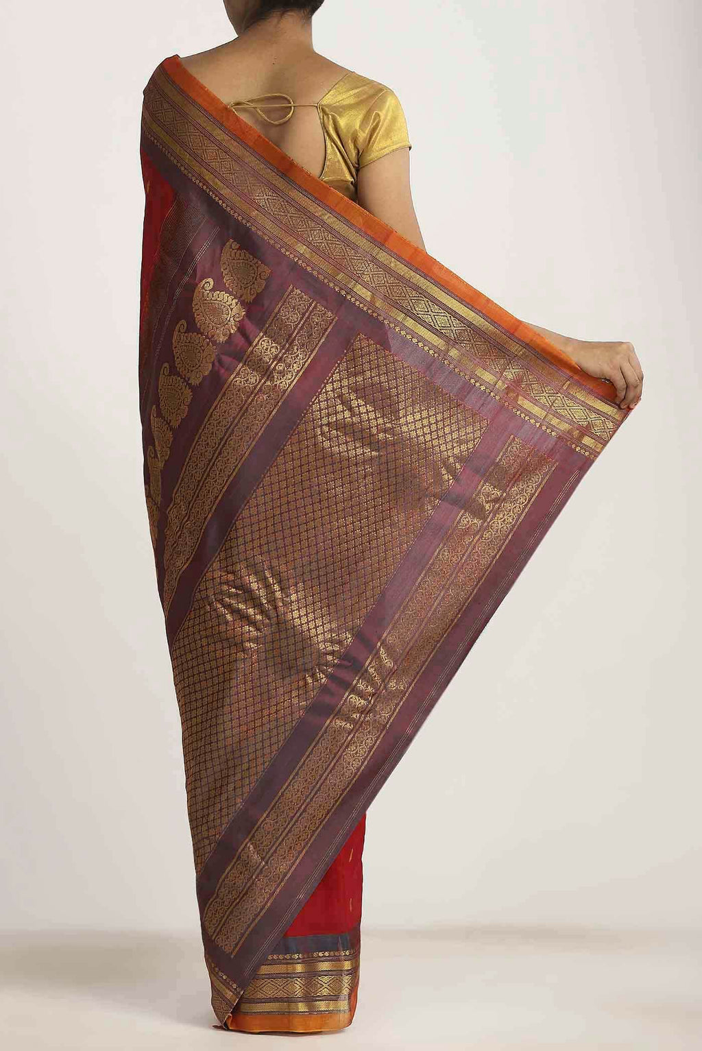 Red Gadwal cotton Saree