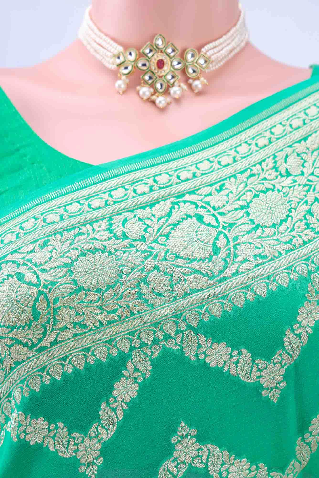 Turquoise Banarasi Georgette Saree