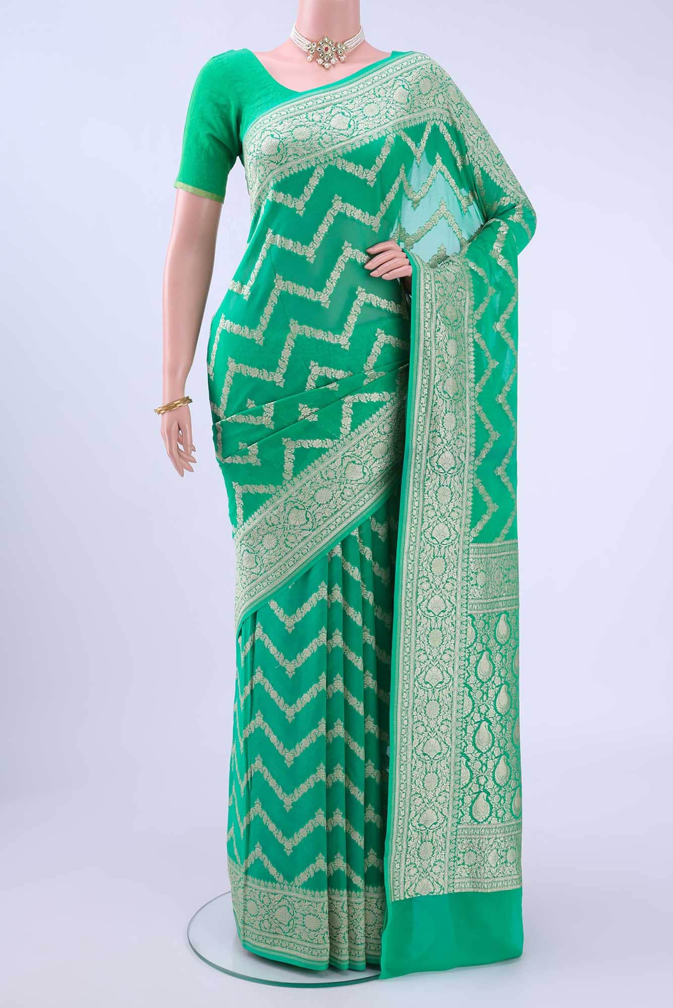 Turquoise Banarasi Georgette Saree