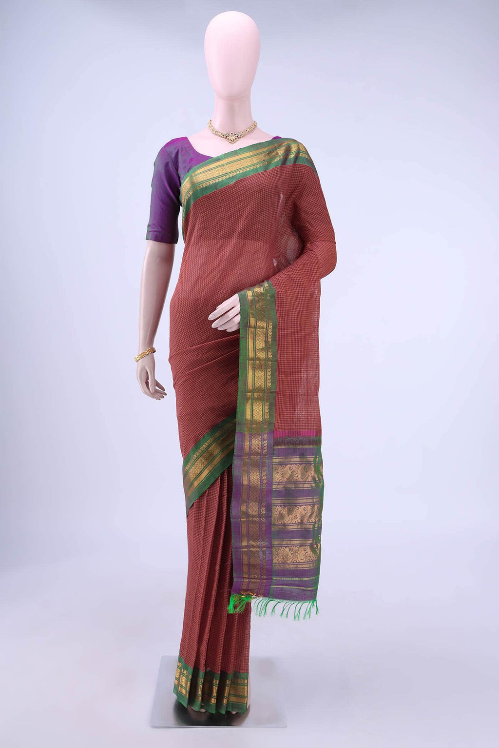 Cinnamon Gadwal Silk Cotton Saree