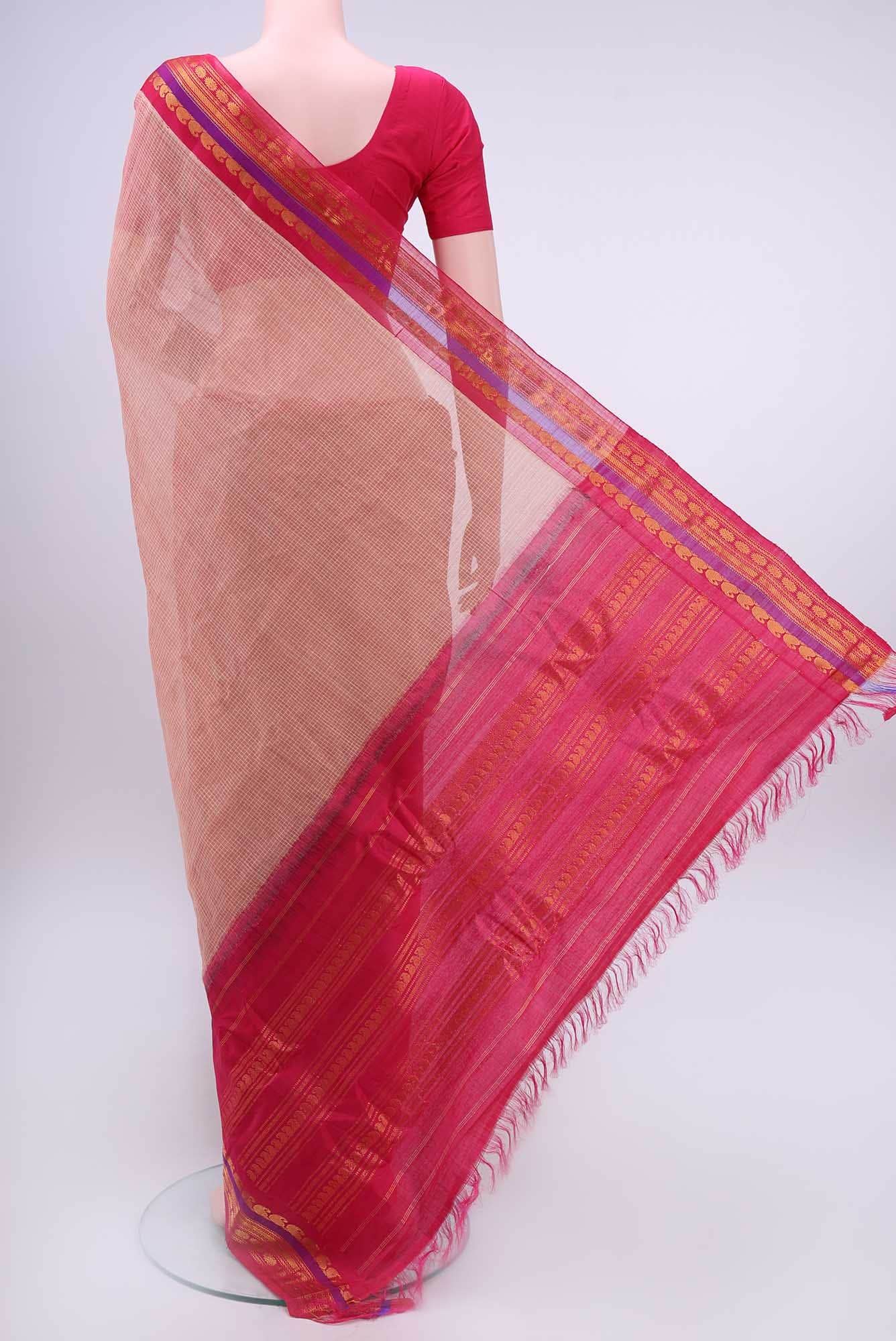 Beige Gadwal Silk Cotton Saree
