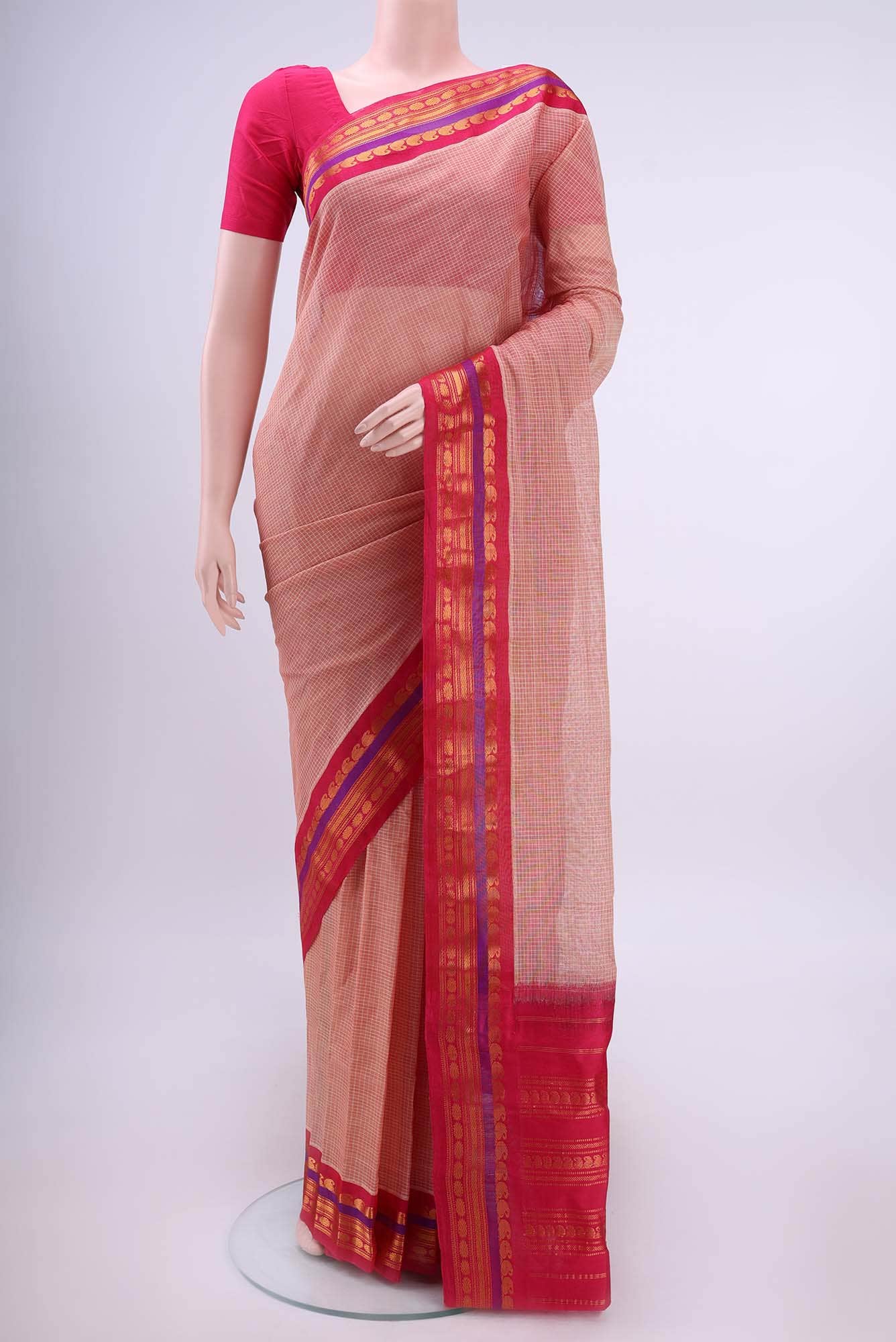 Beige Gadwal Silk Cotton Saree
