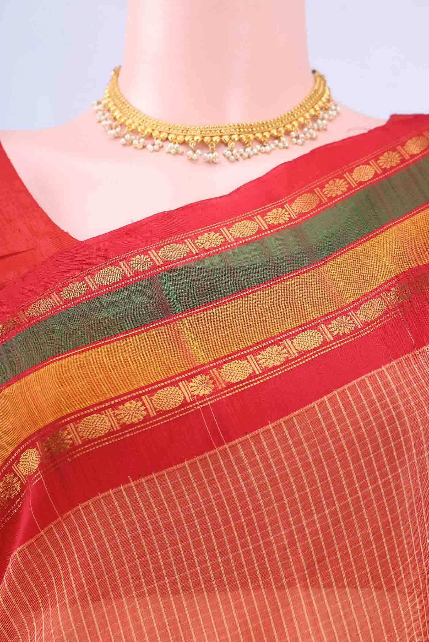Red Gadwal cotton Saree