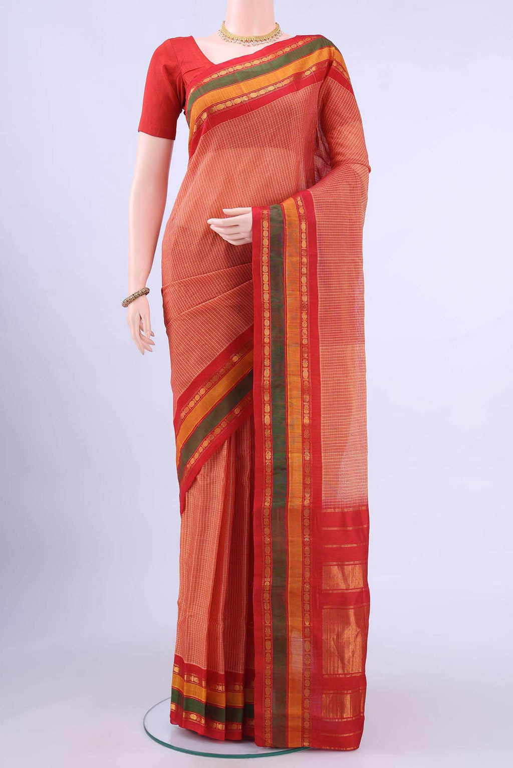 Red Gadwal cotton Saree