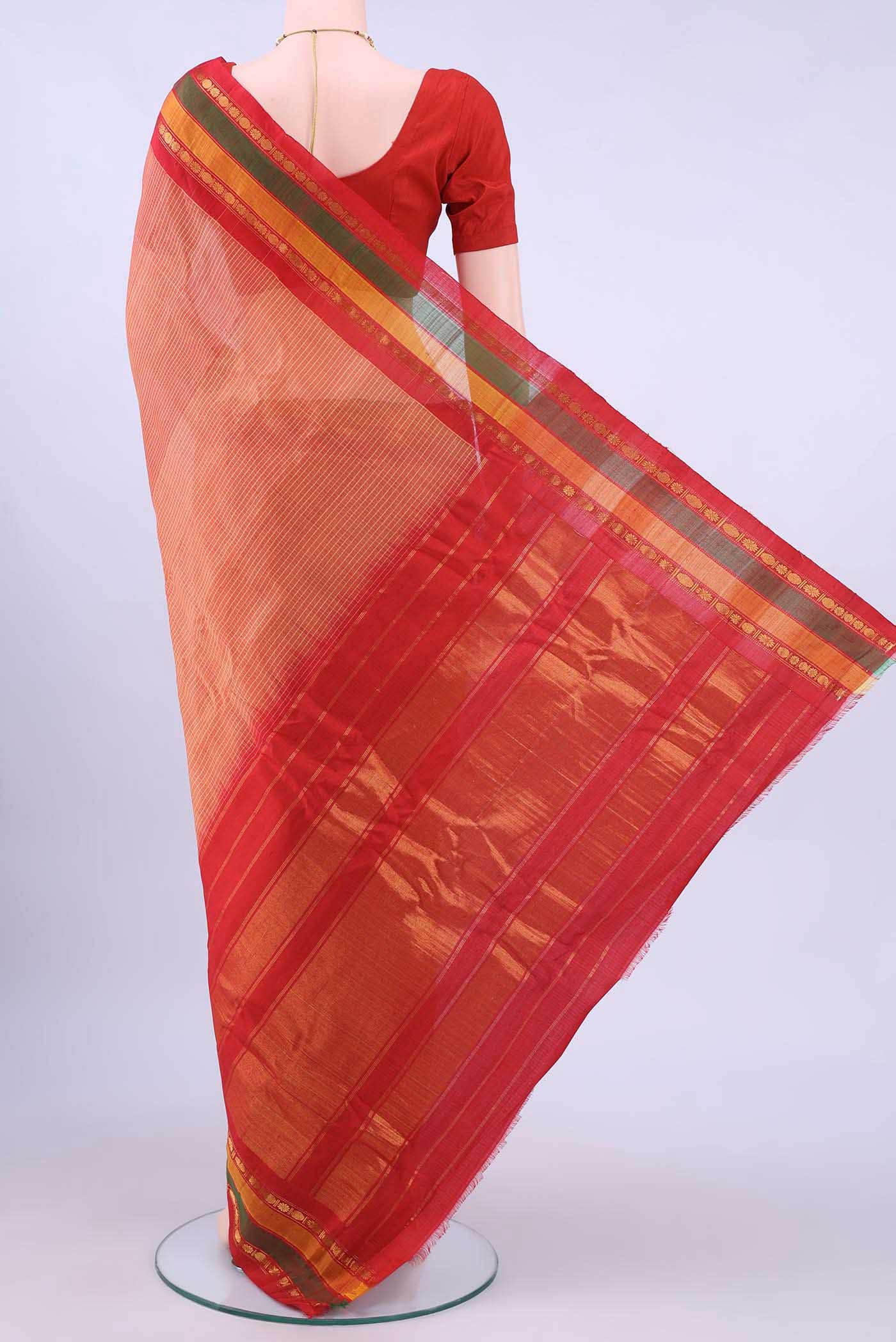 Red Gadwal cotton Saree