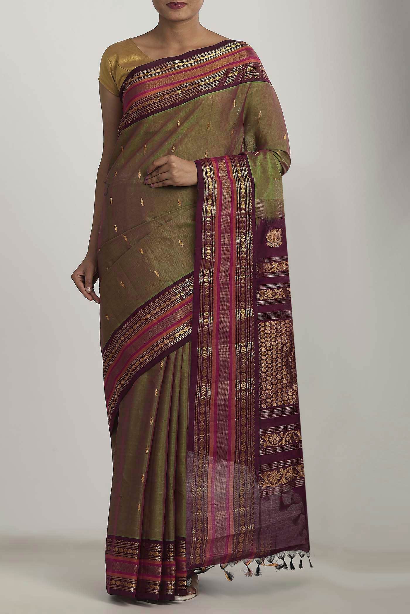 Green Gadwal cotton Saree