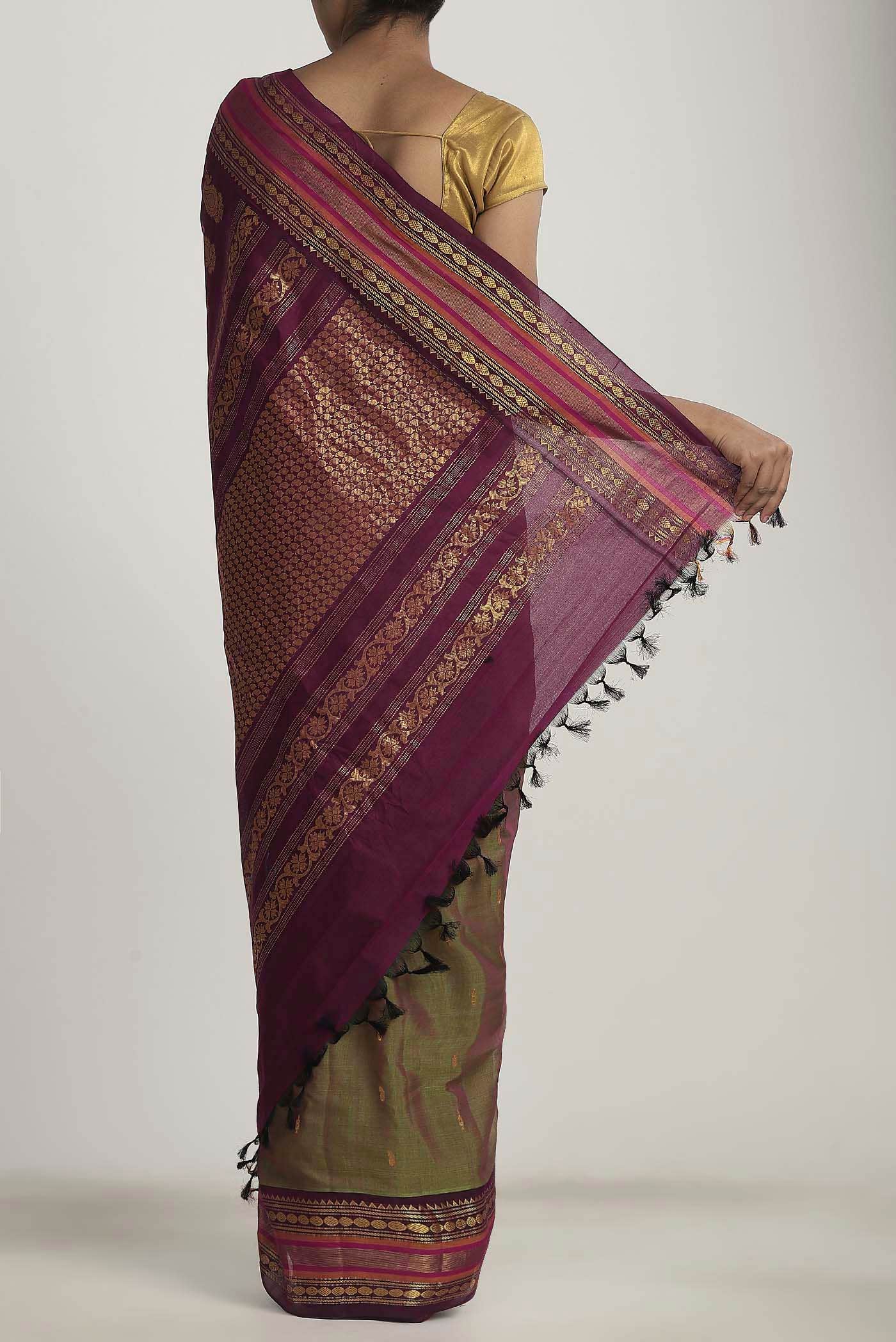 Green Gadwal cotton Saree