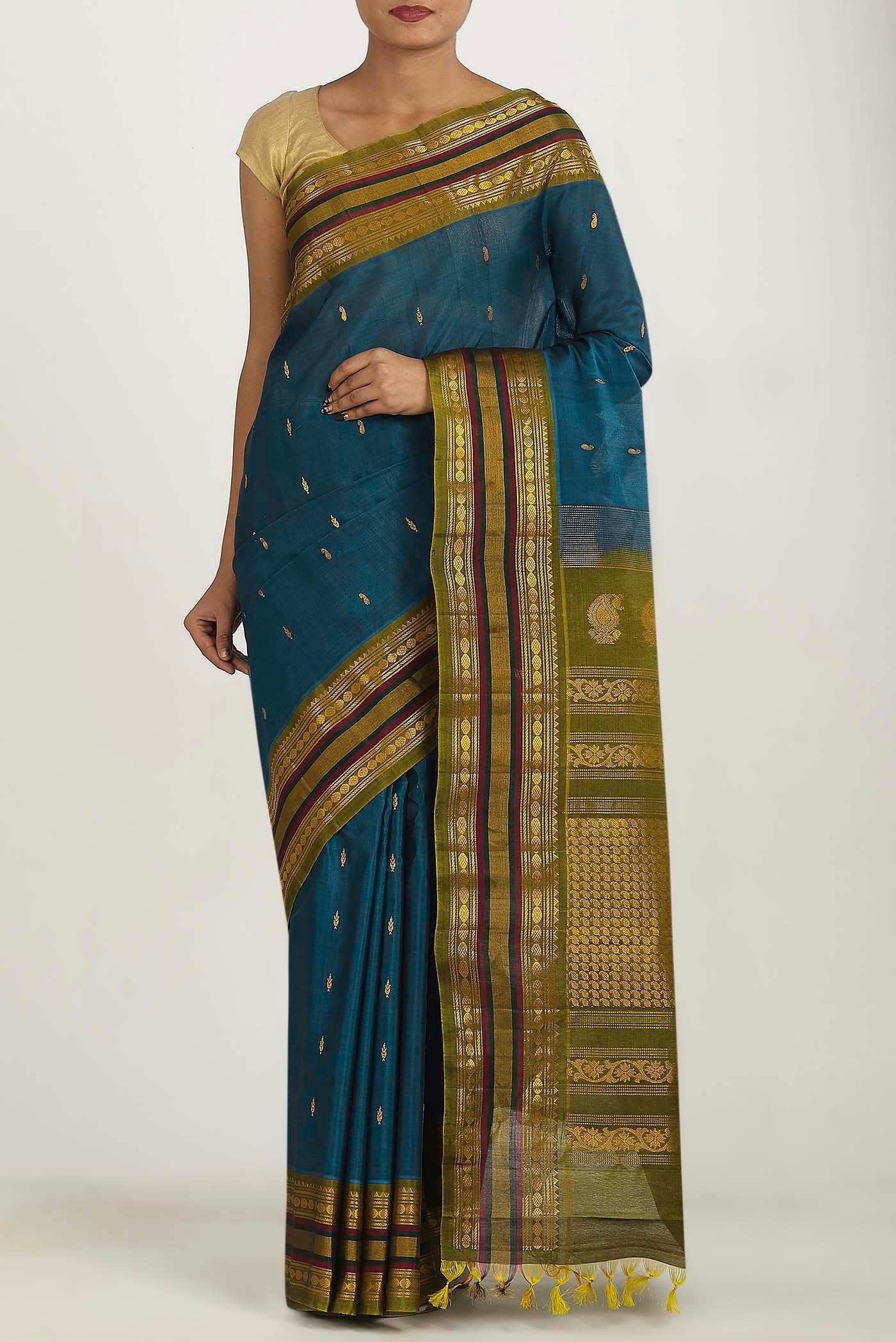 Blue Gadwal Silk Cotton Saree