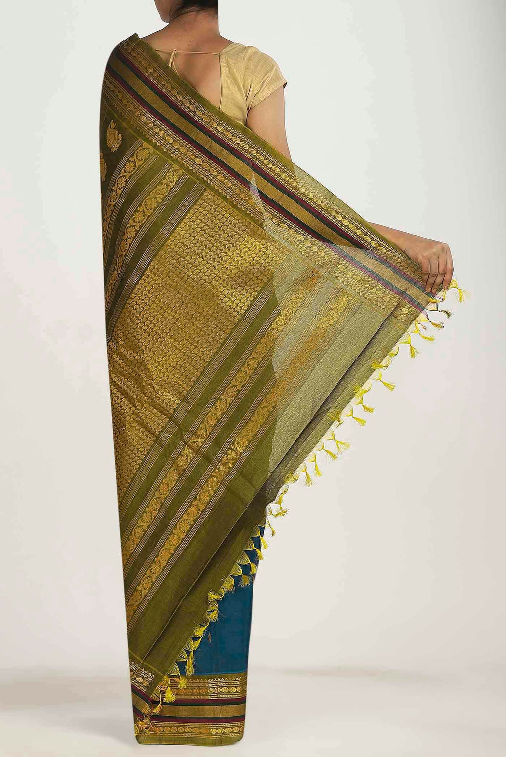 Blue Gadwal Silk Cotton Saree
