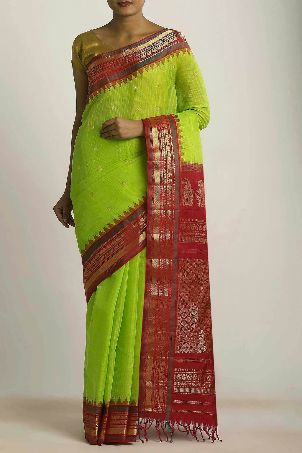 Parrot Green Gadwal Silk Cotton Saree