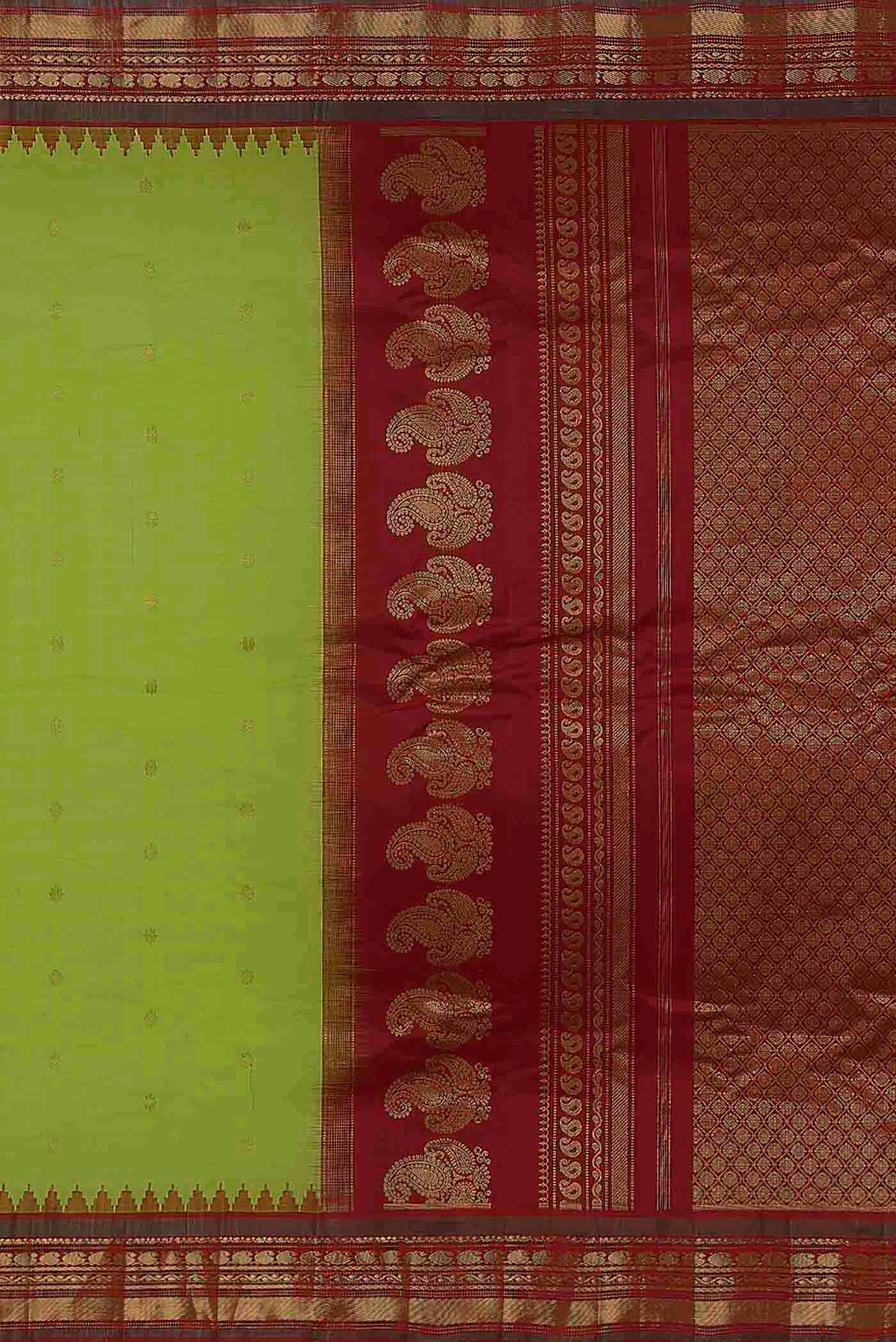 Parrot Green Gadwal Silk Cotton Saree