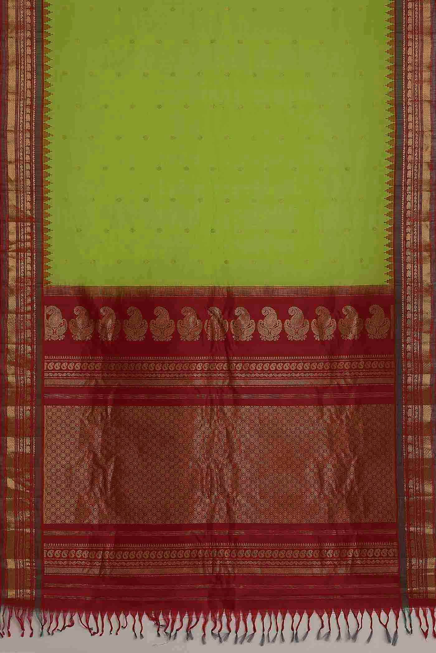 Parrot Green Gadwal Silk Cotton Saree