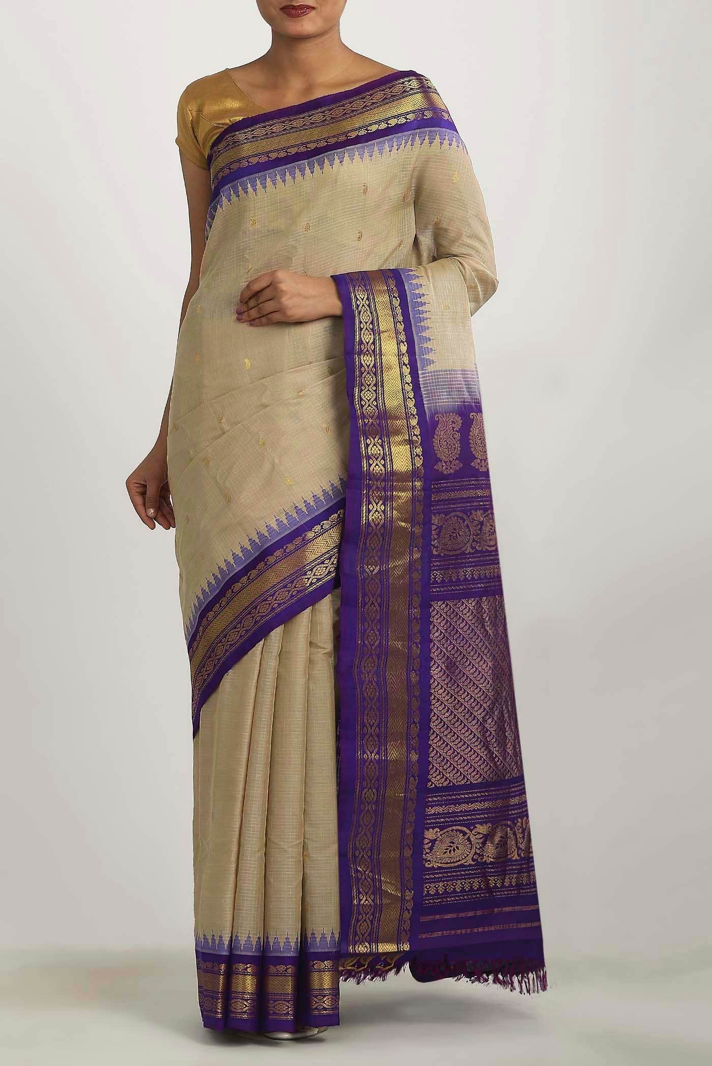 Beige Gadwal Silk Cotton Saree