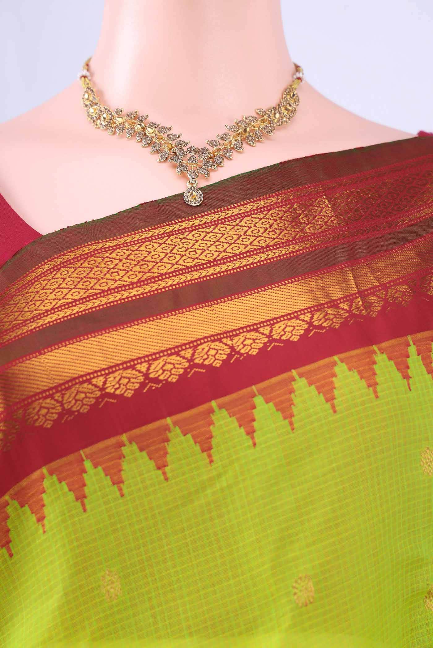 Parrot Green Gadwal Silk Saree