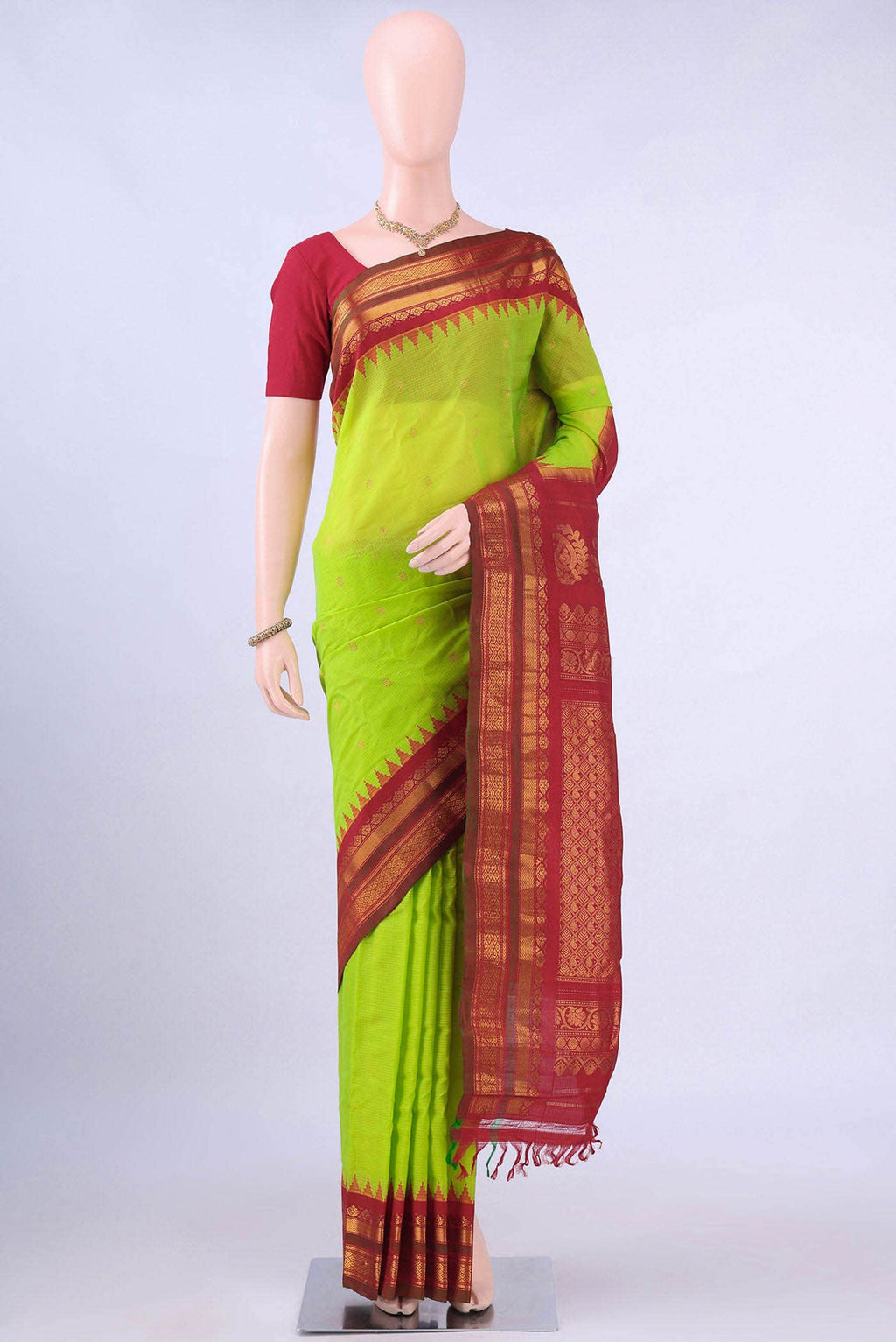 Parrot Green Gadwal Silk Saree