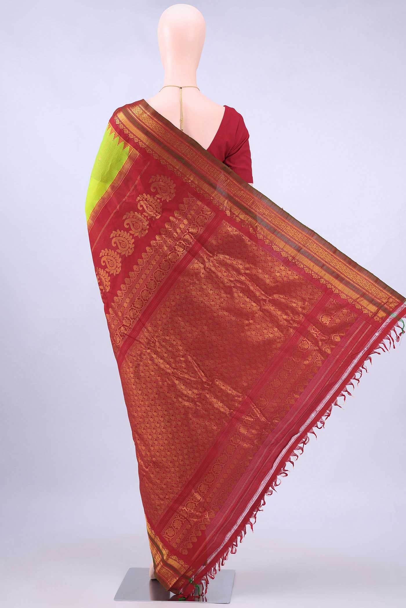 Parrot Green Gadwal Silk Saree