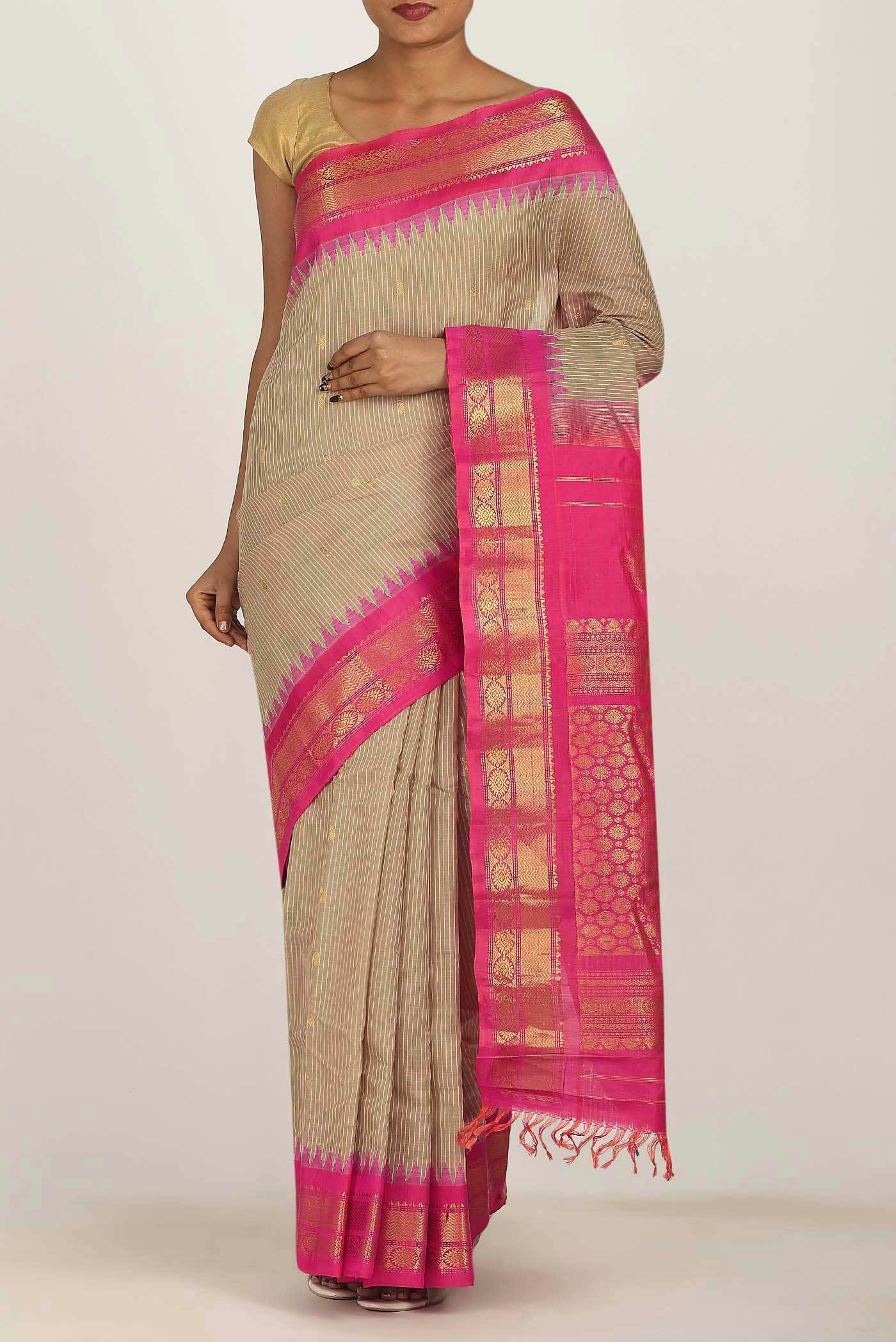 Beige Gadwal Silk Cotton Saree