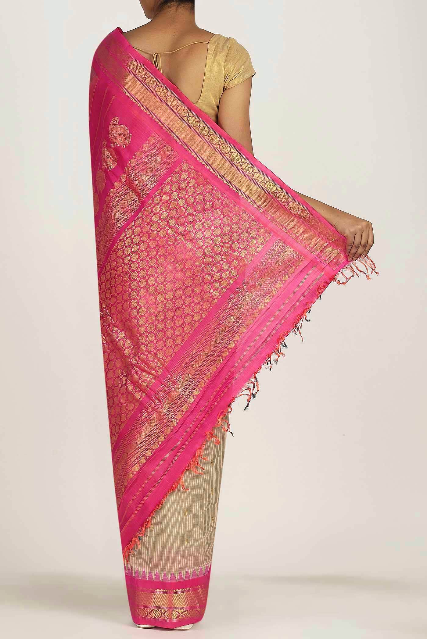 Beige Gadwal Silk Cotton Saree