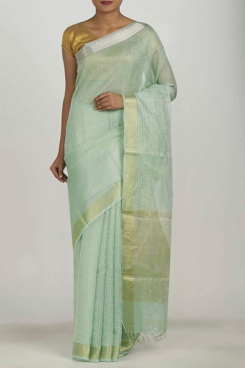 Light Green Maheshwari Silk Cotton Saree