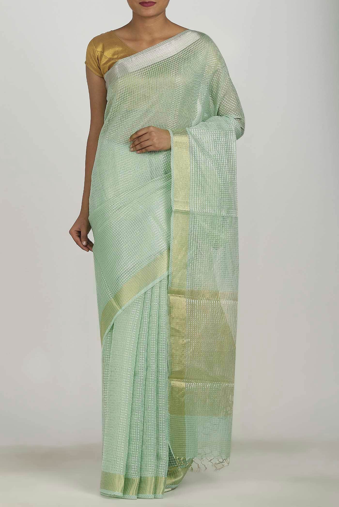 Light Green Maheshwari Silk Cotton Saree
