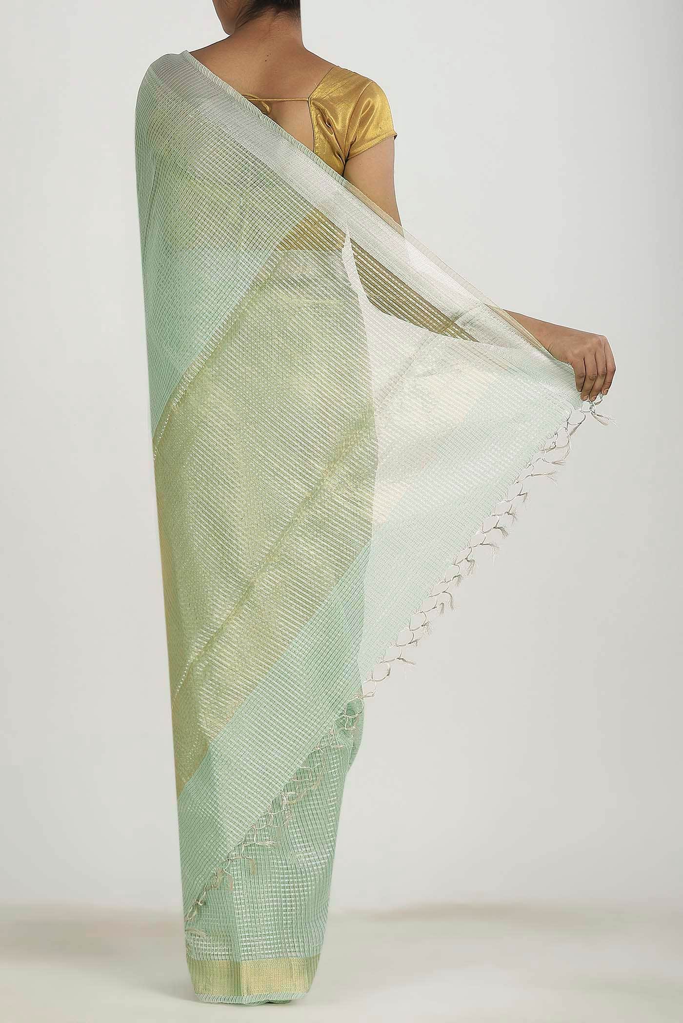 Light Green Maheshwari Silk Cotton Saree