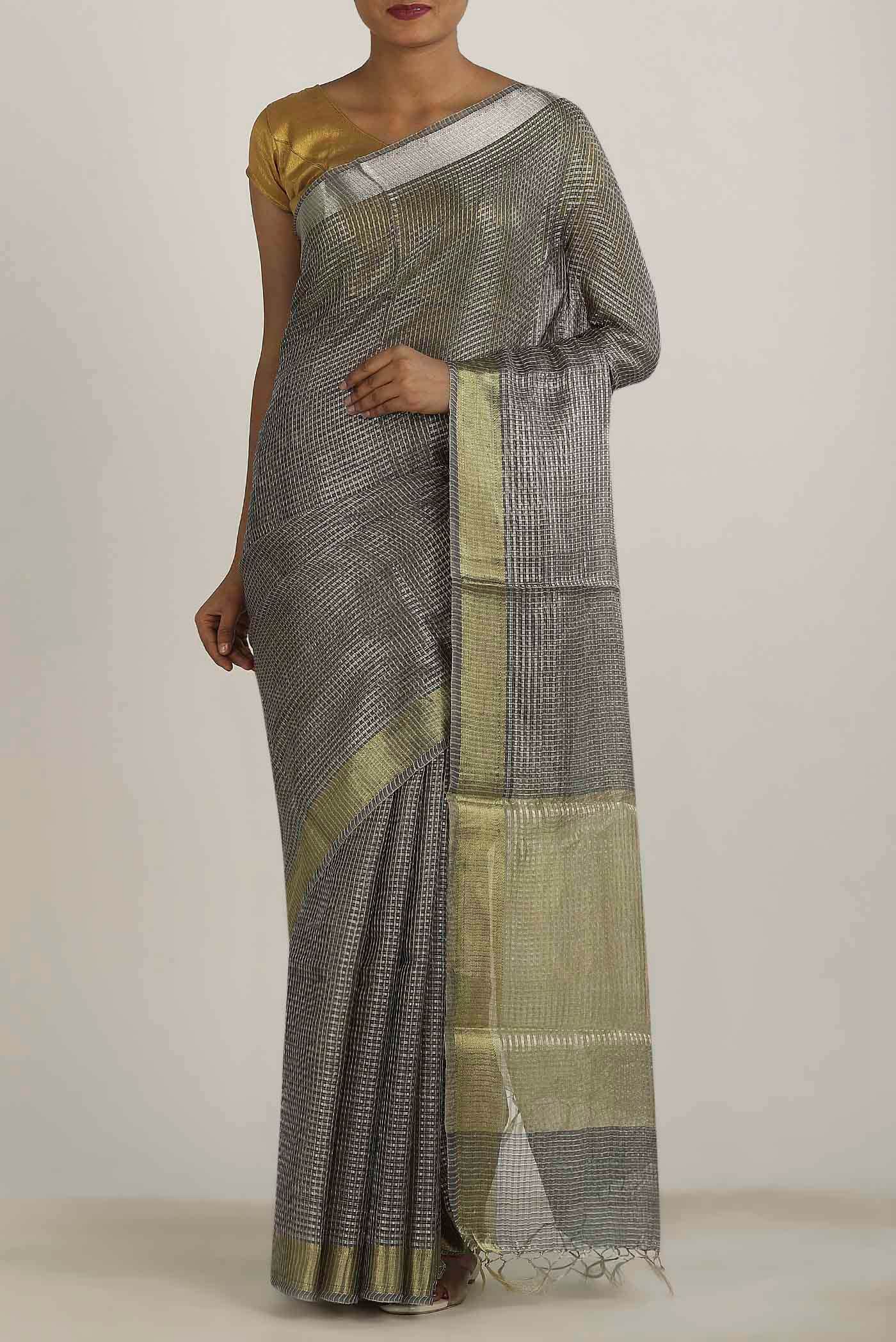 Grey Maheshwari Silk Cotton Saree