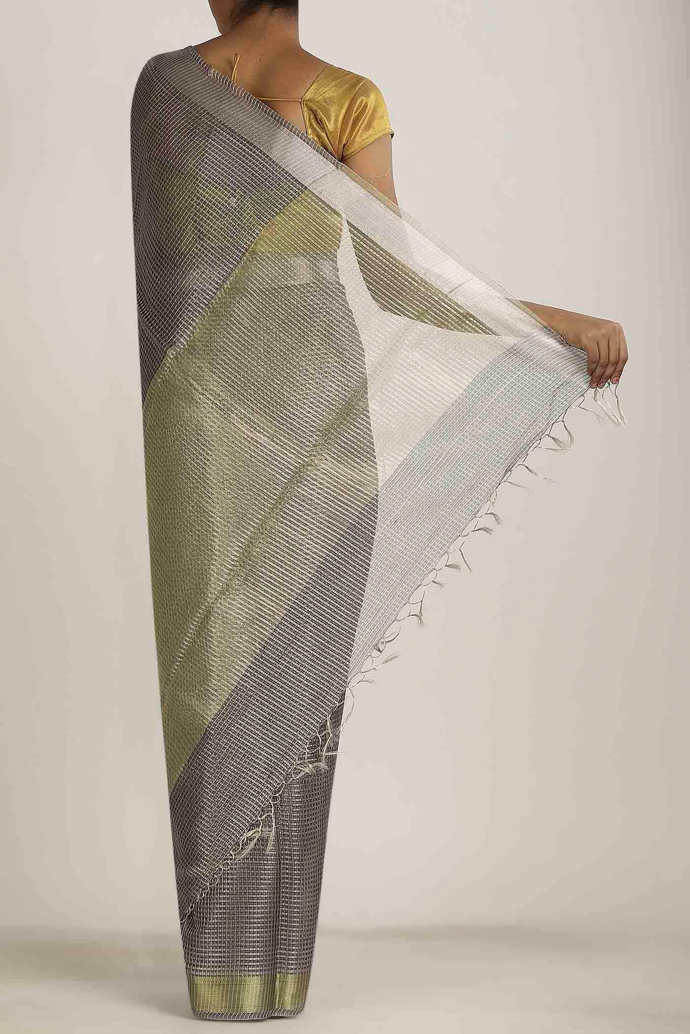Grey Maheshwari Silk Cotton Saree