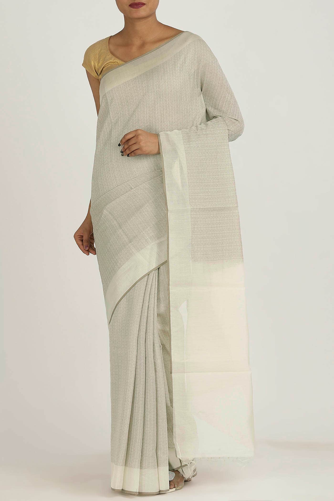Cream Bhagalpuri Tussar Silk Saree