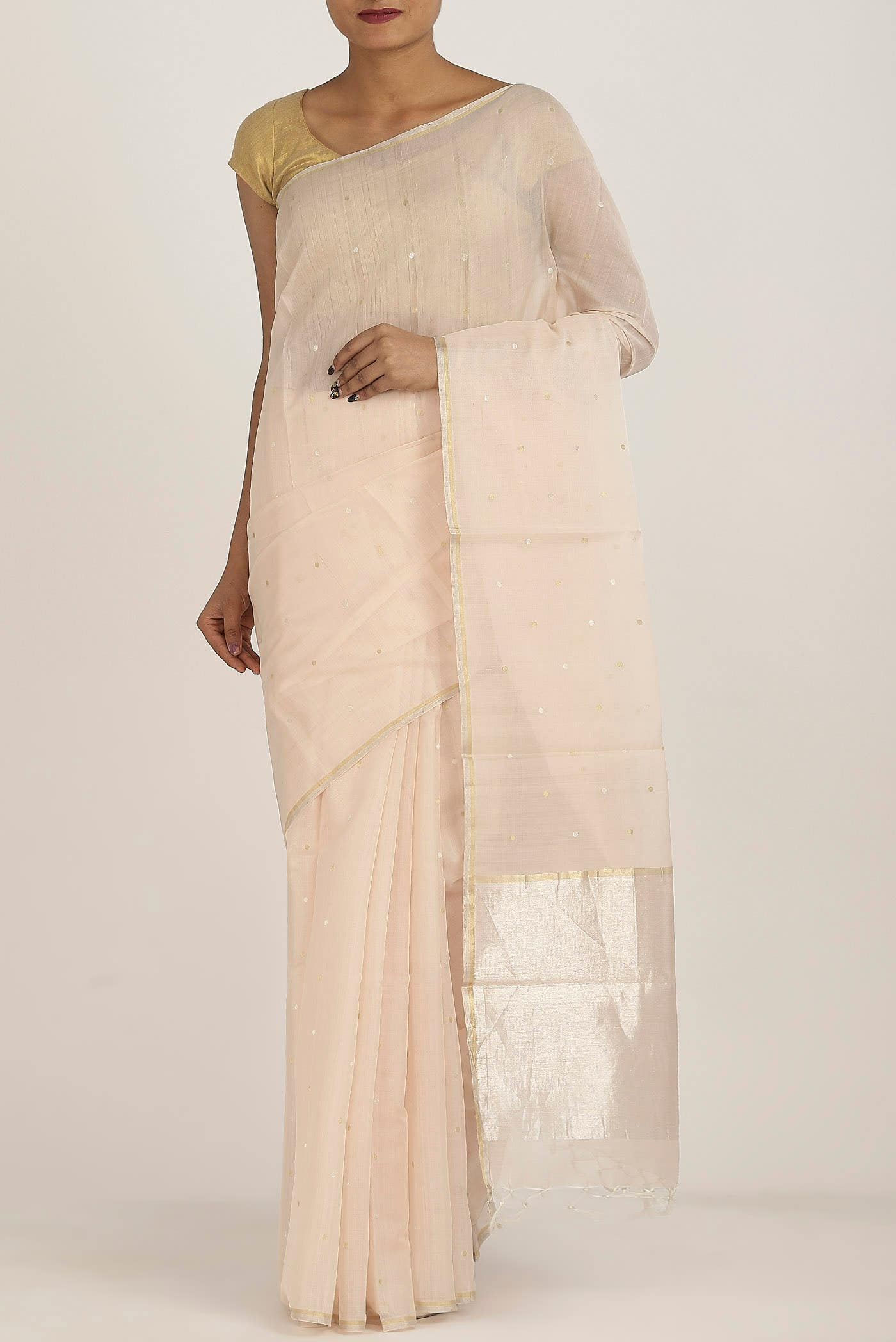 Peach Bhagalpuri Tussar Silk Saree