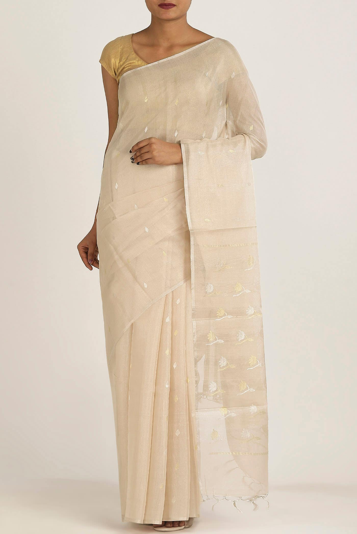 Cream Bhagalpuri Tussar Silk Saree